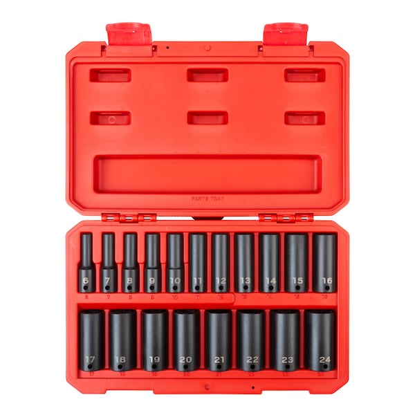 3/8 Inch Drive Deep 6-Point Impact Socket Set with Case, 19-Piece (6-24 mm)